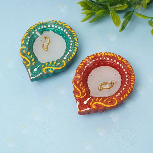 Clay Colorful Diwali Diya Set of 2